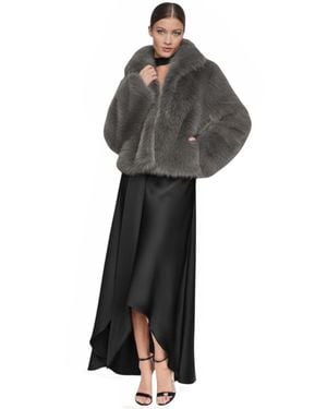 Halston Short Notch Collar Fur Coat - Black