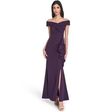 Eliza J Petite Off Shoulder Pleated Ruffle Gown - Purple