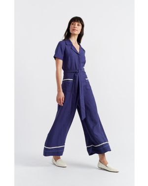 Chinti & Parker Linen Blend La Mer Jumpsuit - Blue