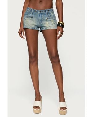 Edikted Tulie Grommet Distressed Denim Shorts - Blue
