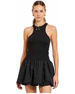 Modenaire Mixed Media Racerback Bubble Hem Mini Dress - Black