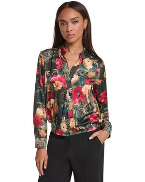 KARL LAGERFELD Long-sleeve Floral-print Surplice Blouse - Red