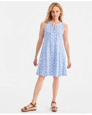 Style & Co. Printed Lace-up Sleeveless Dress - Blue