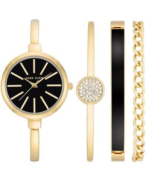 Anne Klein Gold-tone Alloy Bangle Watch 32mm And Bracelet Set - Black