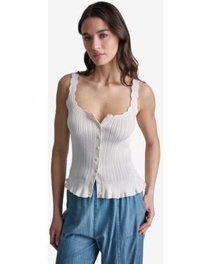 BCBGMAXAZRIA Ribbed Button-front Scoop Neck Tank Top - White