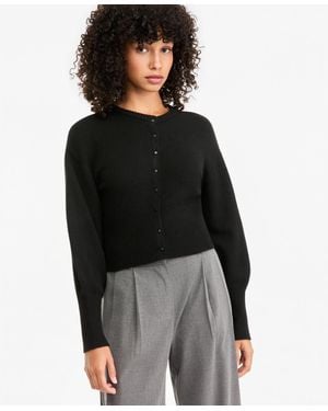 BarIII Sculpted Crewneck Long-sleeve Cardigan - Black