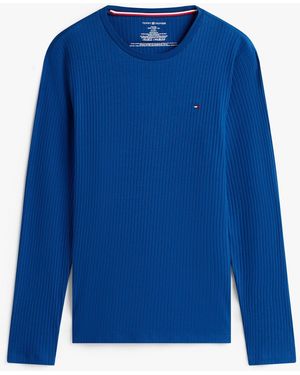 Tommy Hilfiger Ribbed Long-sleeve Pajama Shirt - Blue