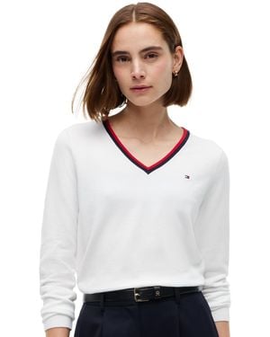 Tommy Hilfiger V-neck Long-sleeve Red - White