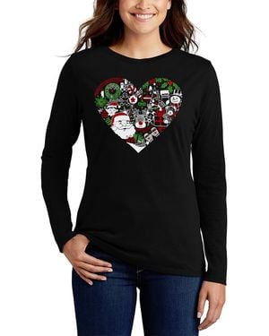 LA Pop Art Christmas Themed Heart Word Art Flowy T-shirt - Black