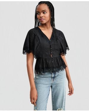 And Now This Lace-trim Peplum Top - Black