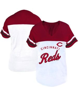 Fanatics White/red Cincinnati Reds Plus Size Two-stripe V-neck T-shirt