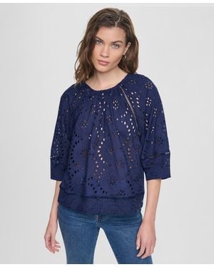 DKNY Crewneck Relaxed-fit Top - Blue