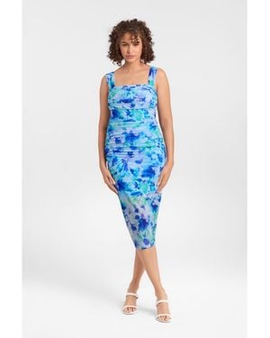 S3 Apparel Draped Mesh Sculpting Midi Dress - Blue