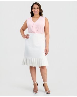 Kasper Plus Size Pleat-trim Stretch Crepe Skirt - White