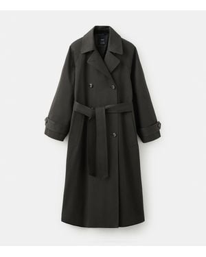 Mango Long Double-breasted Trench Coat - Black