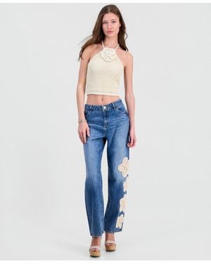 Guess Gaia High Rise Floral Crochet Straight-leg Jeans - Blue