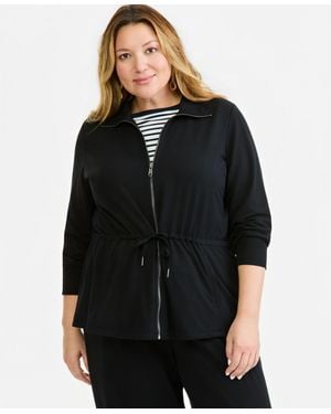 Style & Co. Plus Size Luxlounge French Terry Zip-up Jacket - Black