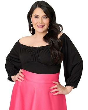 Unique Vintage Plus Size Peasant Sleeve Blouse - Red