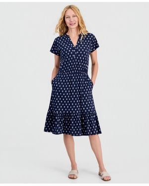 Style & Co. Printed Short-sleeve Knit Dress - Blue