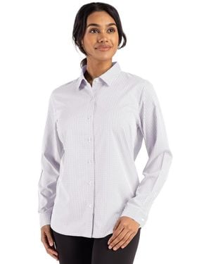 Cutter & Buck Skyline Epic Confidence Recycled Gingham Long Sleeve Dress Shirt - White