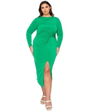 L I V D Plus Size Estelle Ruched Bodycon Midi Dress - Green