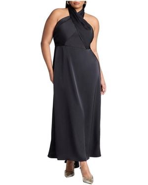 Eloquii Plus Size Halter Neck Satin Maxi Dress - Blue
