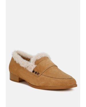Rag & Co Allie Fur Trim Suede Loafers - Natural