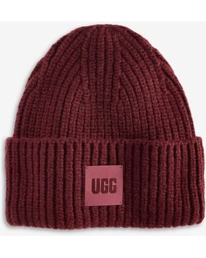 UGG Chunky Rib-knit Logo-patch Beanie - Red