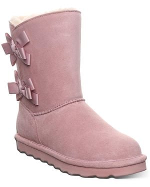 BEARPAW Zaria Ribbon Bow Detail Mid Calf Boots - Pink