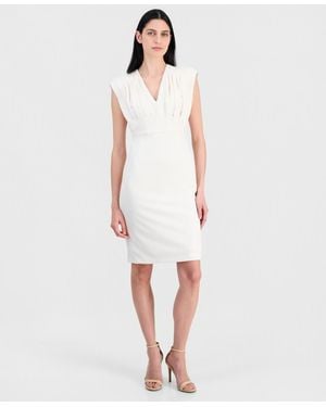 Anne Klein Pleated-bodice Sheath Dress - White