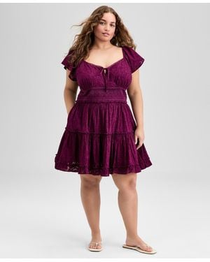 And Now This Trendy Plus Size Cotton Burnout Fit & Flare Dress - Purple
