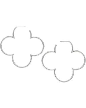 Rivka Friedman Rhodium Polished Flower Hoop Earrings - Metallic