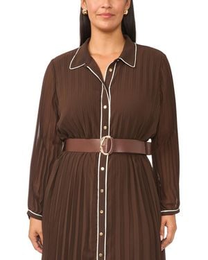 Vince Camuto Plus Size Pleated Button-up Long Sleeve Midi Dress - Brown