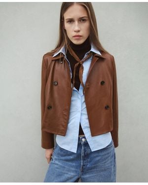 Mango Leather Double-breasted Jacket - Blue