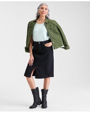 Style & Co. Denim Slit Midi Skirt - Green