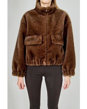 Endless Rose Faux Fur Bomber Jacket - Brown
