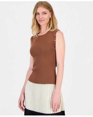 Tahari Sleeveless Embellished Ribbed Top - Brown