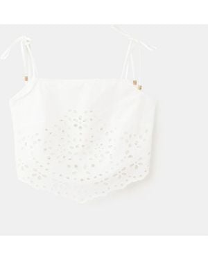 Mango Embroidered Open-work Top - White