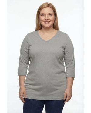 Woman Within Plus Size Within Perfect Three-quarter Sleeve V-neck Tunic - Gray