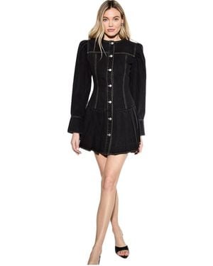 MissPap Premium Denim Balloon Sleeve Dress - Black