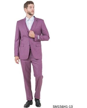 Stacy Adams Big & Tall Solid Textured 3-piece Jacket With Solid Vest And Pants Suit Notch Lapel - Purple