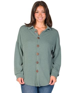 24seven Comfort Apparel Petite Waffle-knit V-neck Jacket - Green
