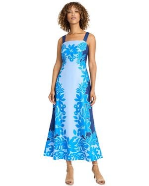 Maggy London Placement-print Square-neck Maxi Dress - Blue