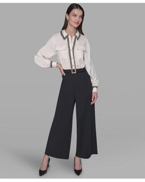 Karl Lagerfeld Collared Long-sleeve Contrast Jumpsuit - Gray
