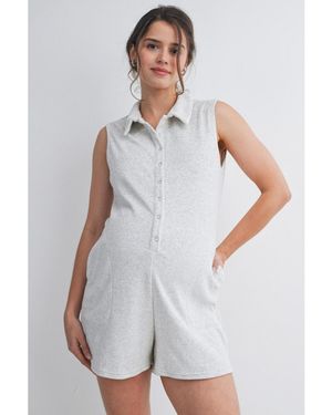 Hello Miss Maternity Sleeveless Button-front Nursing Romper - White