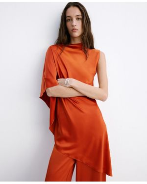 Mango Asymmetric Satin Blouse - Orange