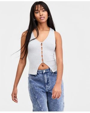 BarIII Ribbed Button-front Top - Blue
