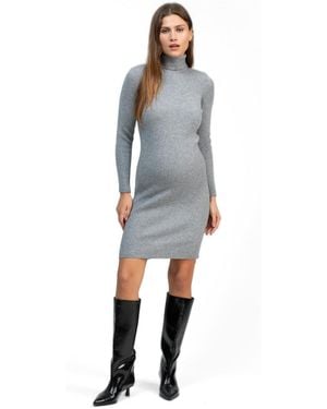 PIETRO BRUNELLI MATERNITY Maternity Ribbed Turtleneck Mini Bodycon Celeste Dress - Gray