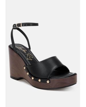LONDON RAG Colada Ankle Strap Studded Wedges - Black
