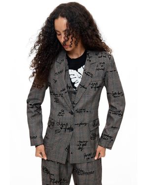 Desigual Checkered Blazer Lettering - Gray